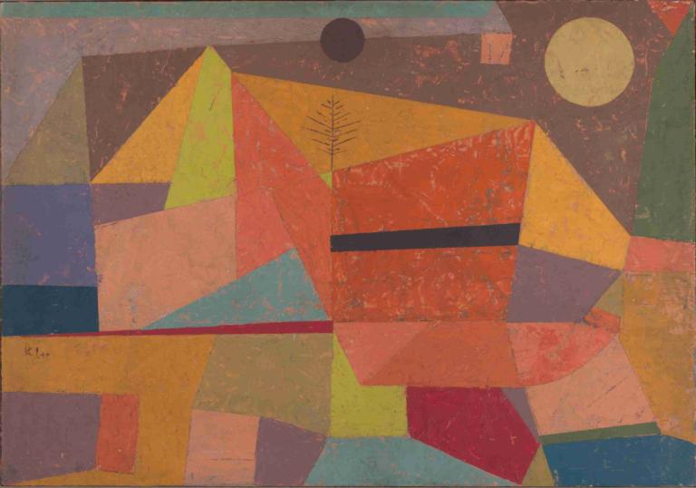 Joyful Mountain Landscape,Paul Klee,Oil Painting,Oil Painting, abstract, no humans, moon, solo