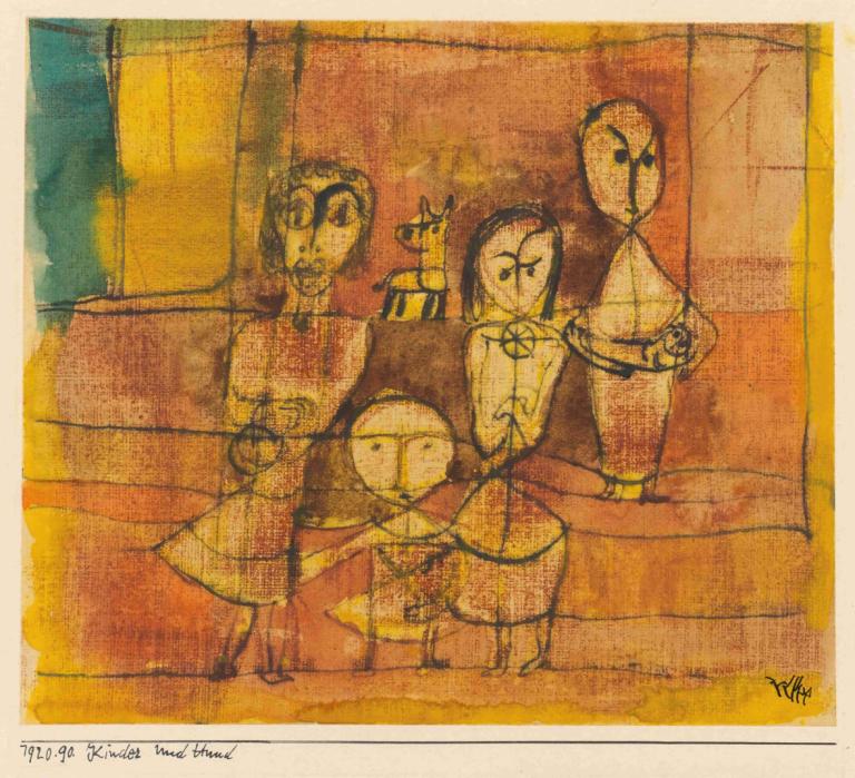 Kinder Und Hund (Children And Dog),Paul Klee,Aquarell,Aquarell, mehrere Jungen, Katze, 1Mädchen