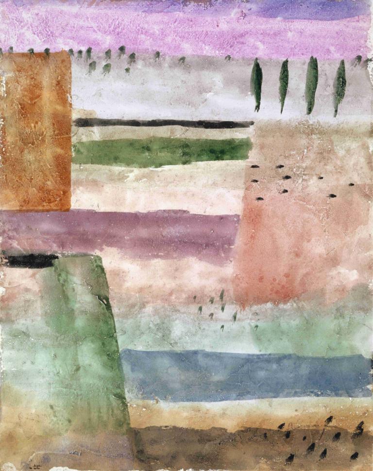 Landscape with Poplars,Landschaft mit Pappeln,Paul Klee,Aquarell,Aquarell, keine Menschen, draußen