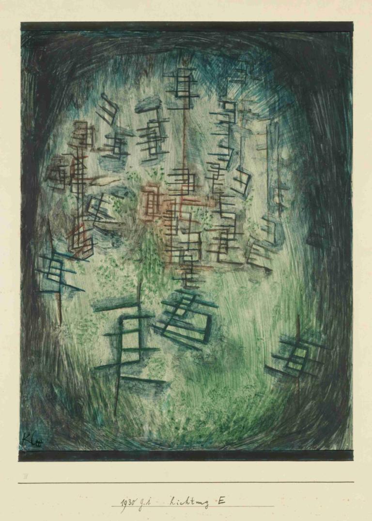 Lichtung E (Clearing E),Paul Klee,Ölgemälde,Ölgemälde, keine Menschen, Natur, Baum, Gras, Comic