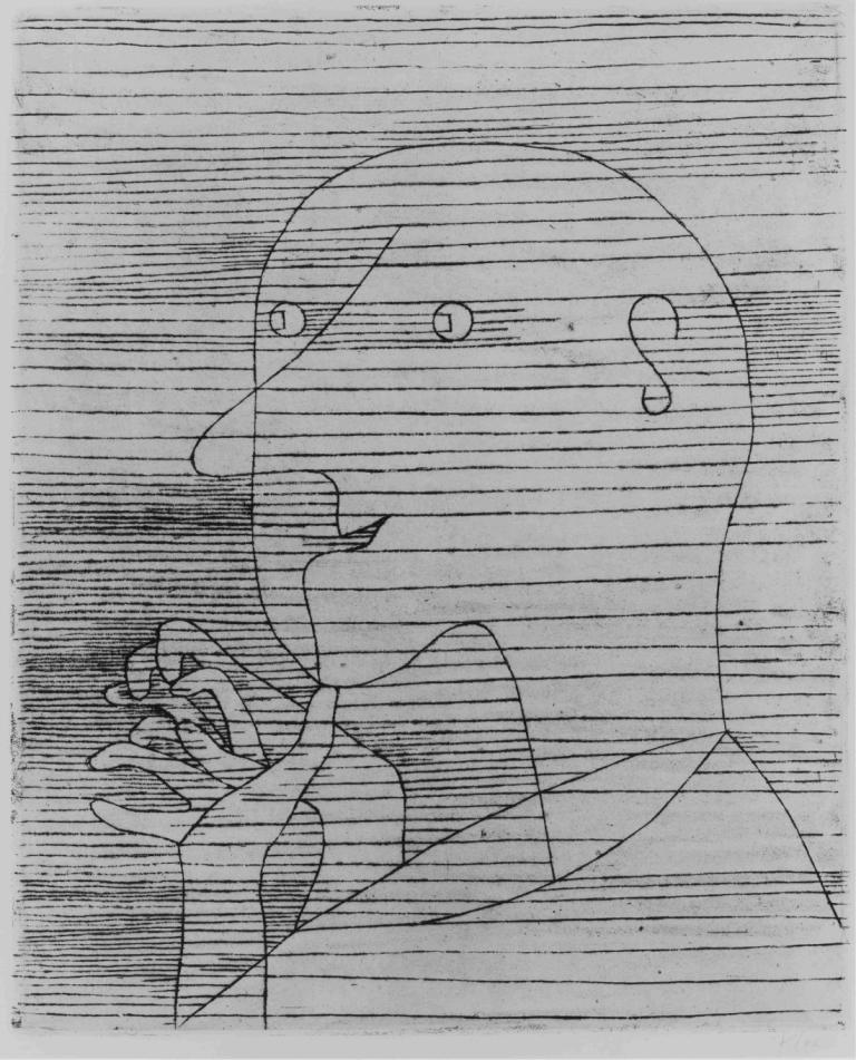 Old Man Counting,Starý muž počítání,Paul Klee,Mědirytinový lept,Mědirytinový lept, černobílý, stupně šedi