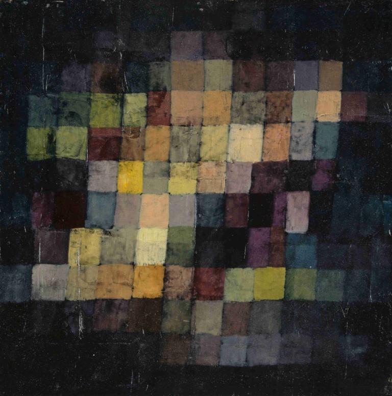 Old sound,Starý zvuk,Paul Klee,Olejomalba,Olejomalba, déšť, žádní lidé, sólo, kostkované oblečení