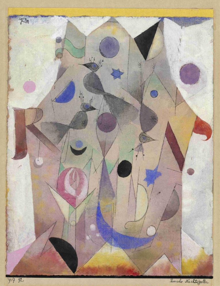 Persische Nachtigallen (Persian Nightingales),Perští slavíci (Perští slavíci),Paul Klee,Akvarel,Akvarel