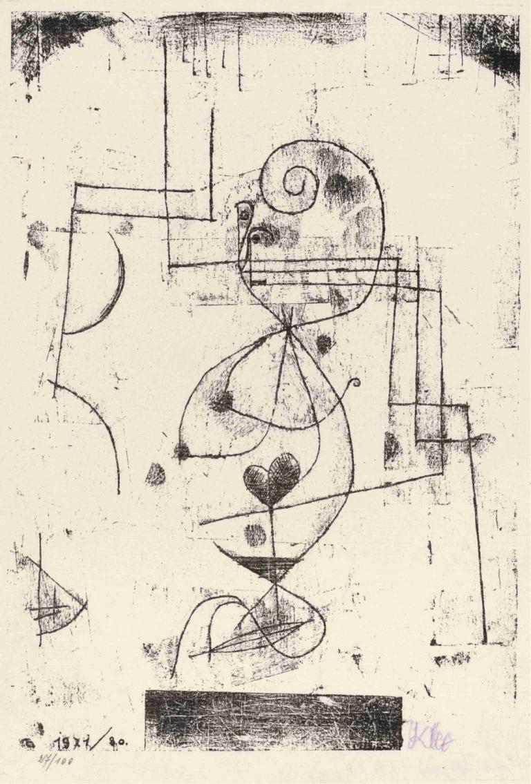 Queen of Hearts (Herzdame),红心皇后（Herzdame）,Paul Klee,保罗-克利,铜版画,铜版画, 单色, 传统媒体, 没有人类, 独奏, 微笑, 神奇宝贝（生物）