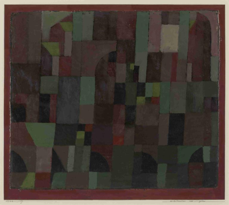 Red,Green Architecture (yellow,violet gradation),红、绿建筑（黄、紫渐变）,Paul Klee,保罗-克利,油画,油画, 独奏, 没有人类, 边界