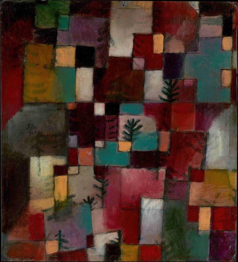 Redgreen and Violet-Yellow Rhythms,红绿与紫黄节奏,Paul Klee,保罗-克利,油画,油画, 圆月, 独奏, 抽象的, 1个女孩, 植物, 棕色的头发