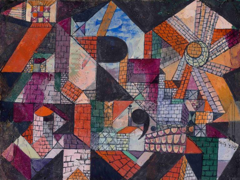 Stadt R,STDT R,Paul Klee,Paul Kley.,Tranh sơn dầu,Tranh sơn dầu, mèo đen, đấu, đám mây, bầu trời, trừu tượng