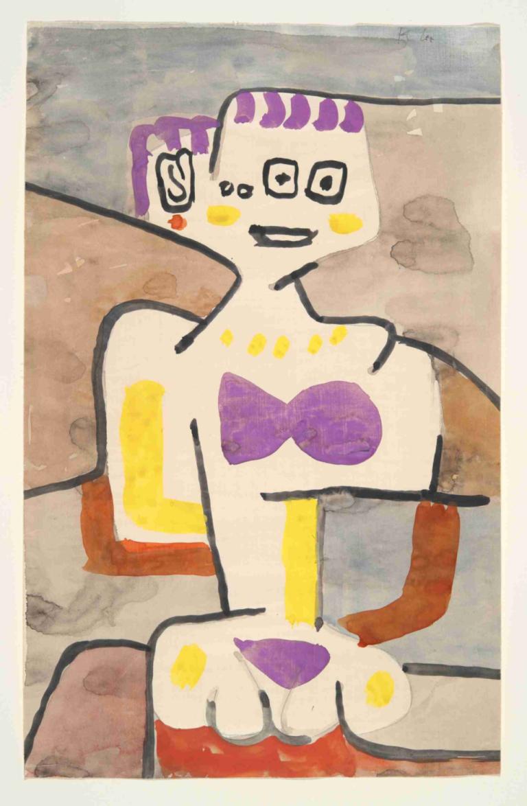 The Girl in the North,Cô gái phương Bắc.,Paul Klee,Paul Kley.,Màu nước,Màu nước, đấu, nụ cười, ngồi, 1 cậu bé