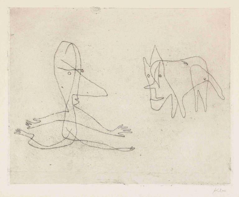 Was läuft er,Paul Klee,Copperplate Etching,Copperplate Etching, monochrome, traditional media, no humans