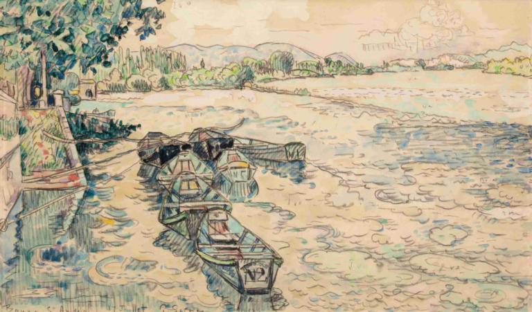 Bourg-Saint-Andéol,Paul Signac,Oil Painting,Oil Painting, no humans, outdoors, tree, scenery, gun