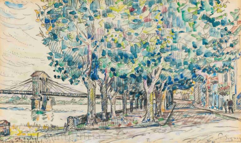 Bourg-Saint-Andéol,Paul Signac,Oil Painting,Oil Painting, tree, outdoors, traditional media, scenery, road