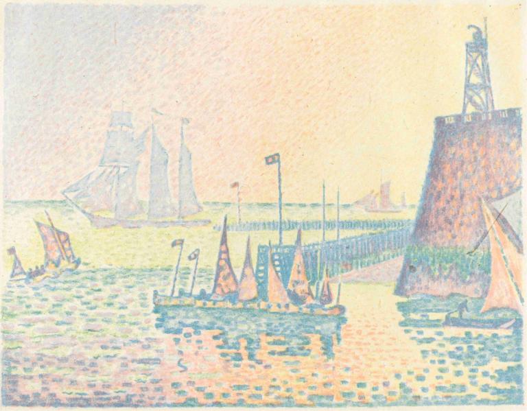 Evening (Le soir),Paul Signac,Oil Painting,Oil Painting, boat, watercraft, water, scenery, no humans