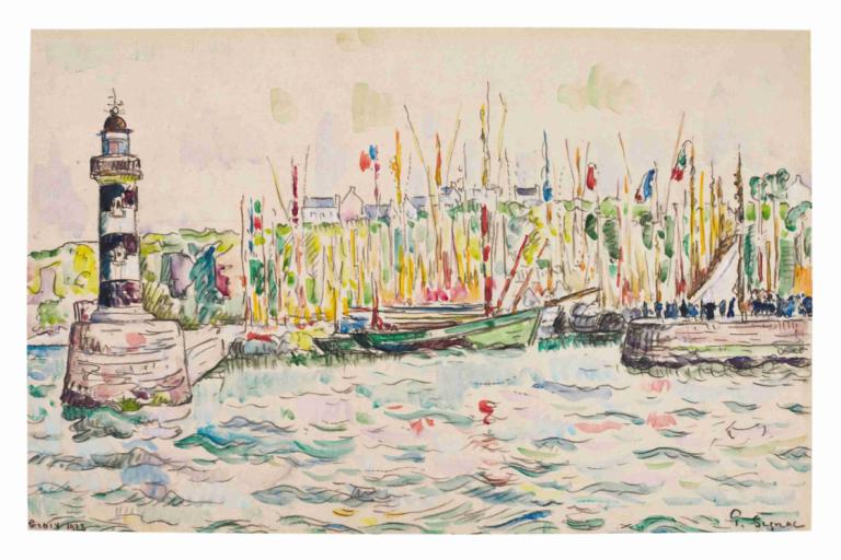 Groix, le phare,Groix, fyren,Paul Signac,Oljemålning,Oljemålning, vattenskotrar, båt, traditionella medier