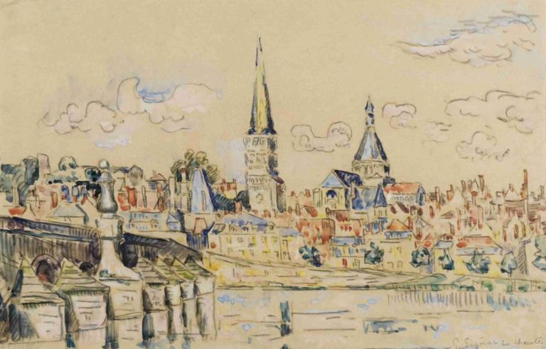 La Charité Sur Loire,Paul Signac,Ελαιογραφία,Ελαιογραφία, σύννεφο, όχι ανθρώπους, τοπίο, ουρανός