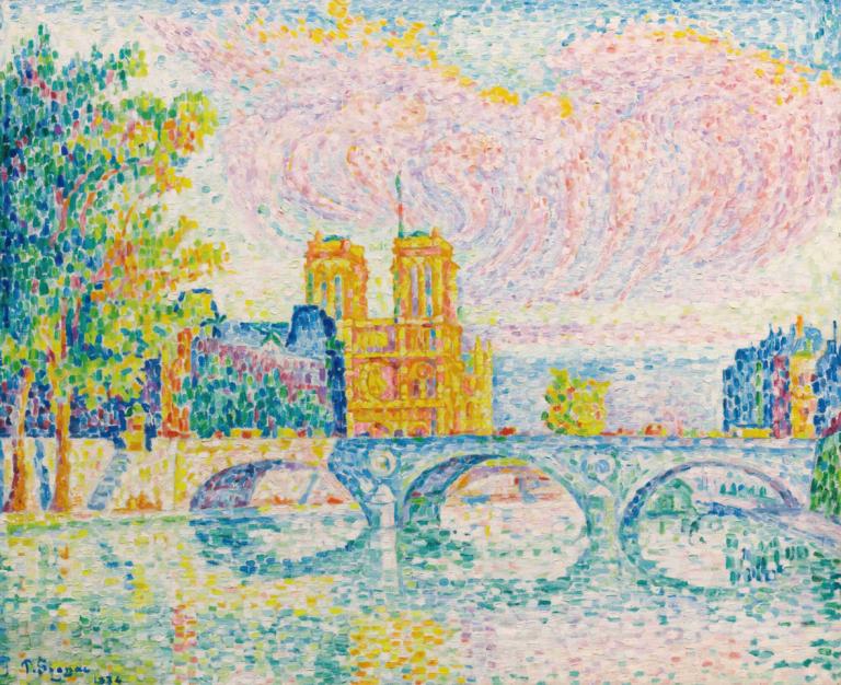 La Cité, Paris,La Cité, Parijs,Paul Signac,Olieverf,Olieverf, geen mensen, boom, traditionele media