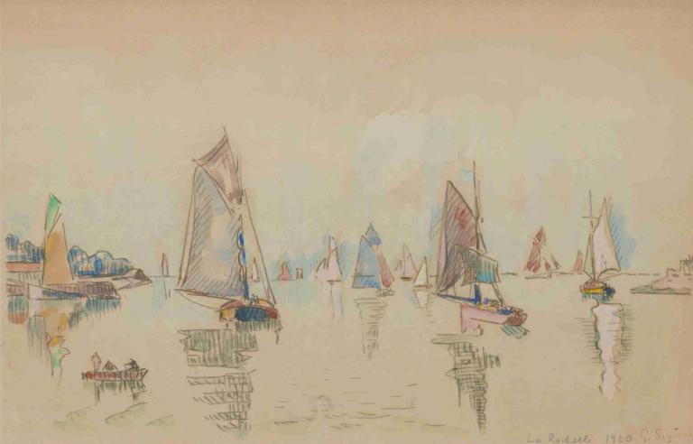 La Rochelle,Paul Signac,Lukisan cat minyak,Lukisan cat minyak, tidak ada manusia, media tradisional, perahu