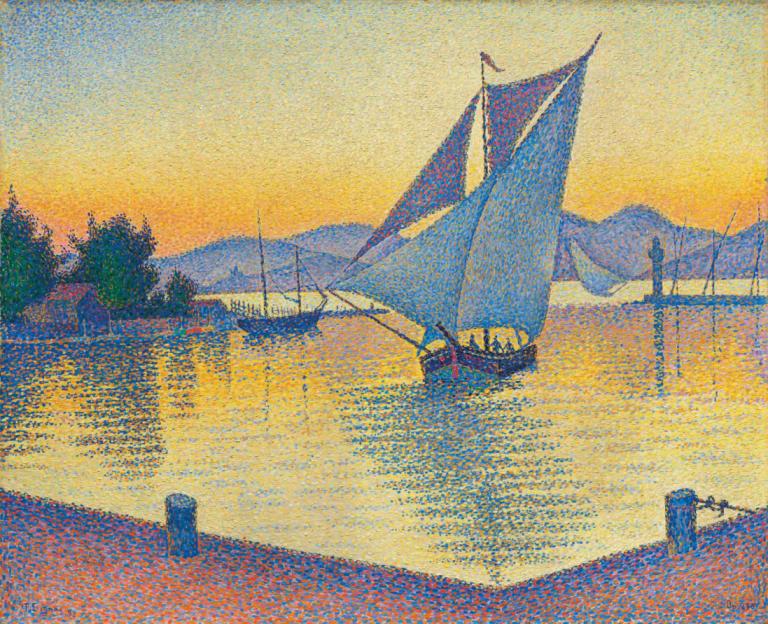 Le Port Au Soleil Couchant, Opus 236 (Saint-Tropez),Paul Signac,Lukisan cat minyak,Lukisan cat minyak