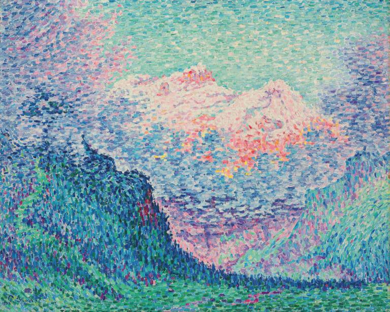 Les Diablerets (L'Oldenhorn et le Bécabesson),Les Diablerets（奥尔登霍恩和贝卡贝松）,Paul Signac,保罗-西涅克,油画,油画, 丰富多彩的