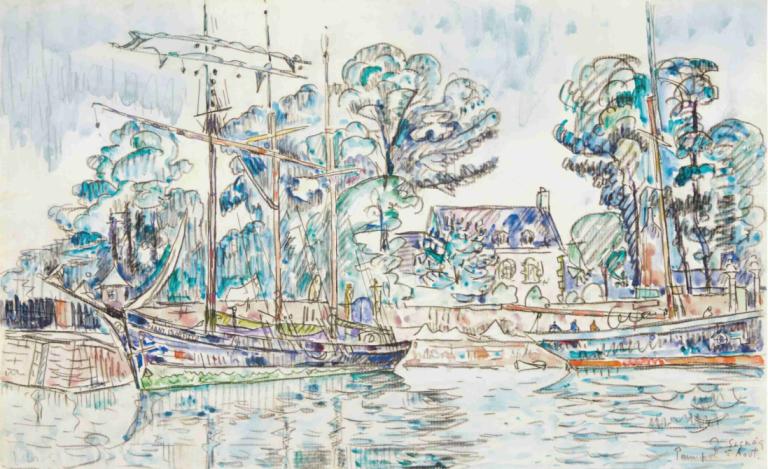 Paimpol, Le Fanny Crossfield,Paul Signac,Oil Painting,Oil Painting, watercraft, boat, traditional media