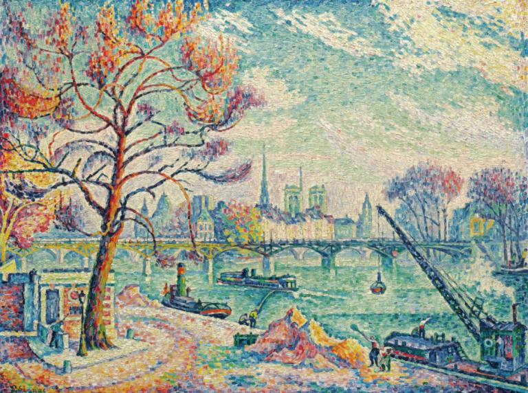 Pont Des Arts (Paris),Paul Signac,Oil Painting,Oil Painting, tree, outdoors, scenery, traditional media