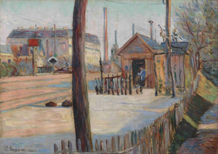 Railway junction near Bois-Colombes,Järnvägskorsning nära Bois-Colombes,Paul Signac,Oljemålning,Oljemålning