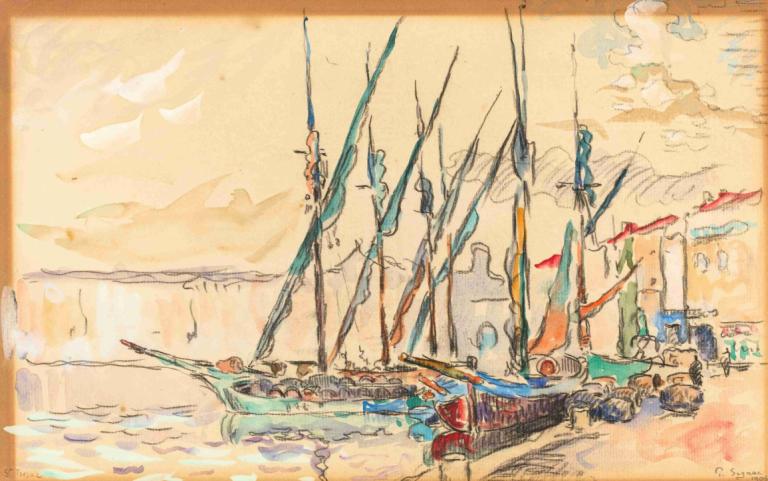 St Tropez,St. Tropez,Paul Signac,Oljemaleri,Oljemaleri, tradisjonelle medier, vannscooter, Sky, natur