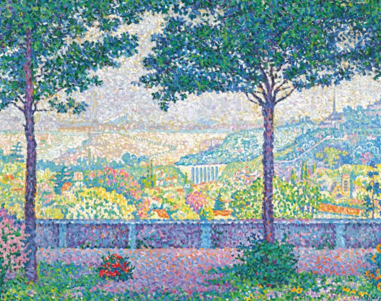 Terrasse De Meudon,Meudon terrasse,Paul Signac,Oljemaleri,Oljemaleri, tre, ingen mennesker, natur, blomst