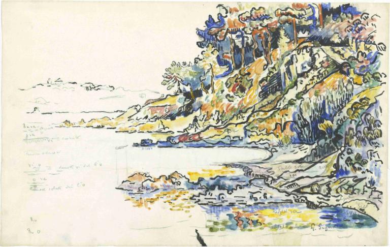 The Calanque at Saint Tropez,Calanque i Saint Tropez,Paul Signac,Oljemaleri,Oljemaleri, ingen mennesker, tre