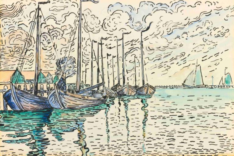 Volendam, Barques De Pêche,Volendam, Kapal Penangkap Ikan,Paul Signac,Lukisan cat minyak,Lukisan cat minyak