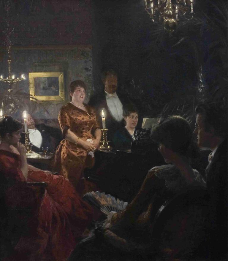 A Duet,Duet,Peder Severin Krøyer,Peder Severin Kroyer,Olejomalba,Olejomalba, svíčka, šaty, více chlapců