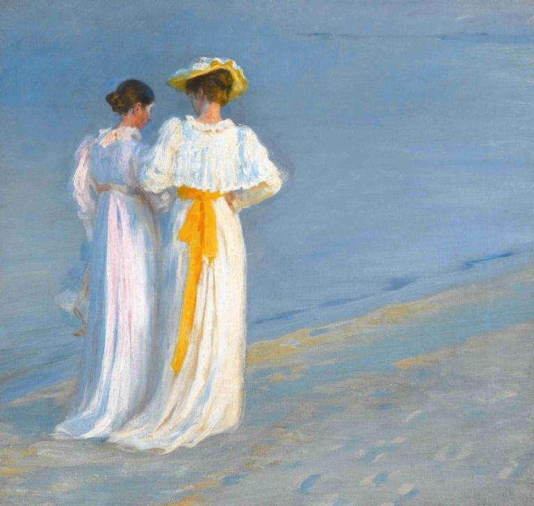 Anna Ancher And Marie Krøyer On The Beach At Skagen,Peder Severin Krøyer,Oil Painting,Oil Painting