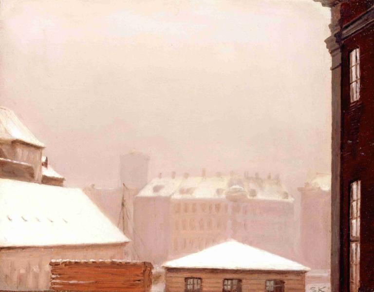 Copenhagen; Roofs Under the Snow,Kopenhagen; Daken onder de sneeuw,Peder Severin Krøyer,Olieverf,Olieverf