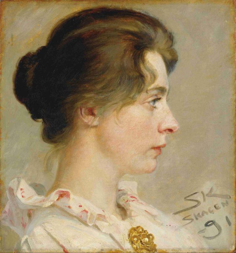 Marie Krøyer,Peder Severin Krøyer,Ελαιογραφία,Ελαιογραφία, 1 κορίτσι, μονοφωνία, Προφίλ, παραδοσιακά μέσα