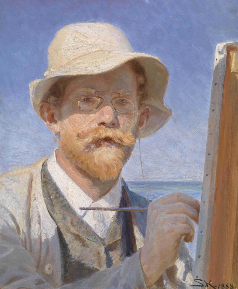 Self-Portrait,Zelfportret,Peder Severin Krøyer,Olieverf,Olieverf, 1 jongen, mannelijke focus, solo, hoed