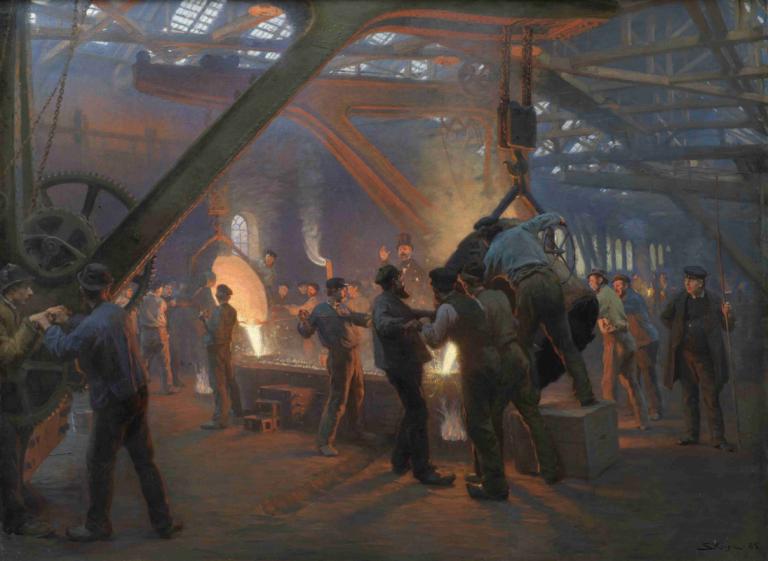 The Iron Foundry, Burmeister and Wain,De ijzergieterij, Burmeister en Wain,Peder Severin Krøyer,Olieverf