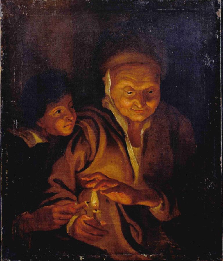 A Boy lighting a Candle from one held by an Old Woman,Chlapec zapalující svíčku z jedné