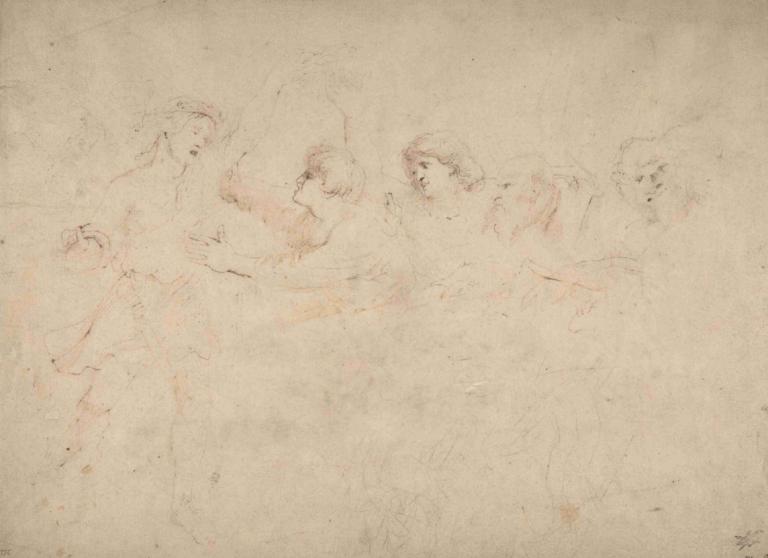 Alcibiades Interrupting the Symposium,Peter Paul Rubens,Sketch,Sketch, multiple boys, monochrome