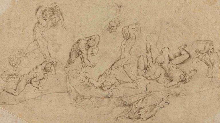 Battle of Nude Men,Peter Paul Rubens,Sketch,Sketch, monochrome, sketch, multiple boys, nude