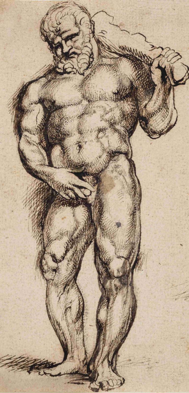 Herkules II,Peter Paul Rubens,Sketch,Sketch, male focus, 1boy, muscular, solo, beard, muscular male