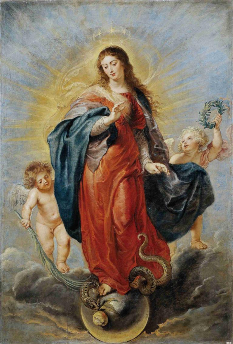 Immaculate Conception,無原罪の御宿り,Peter Paul Rubens,ピーター・ポール・ルーベンス,油絵,油絵, 美術パロディ, 蛇, 天使, 茶髪, パロディー, ハロー, 翼, 長い髪