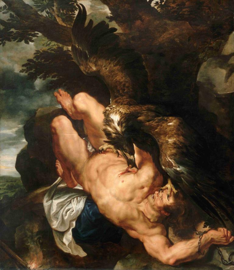 Prometheus Bound,Prometheus bundet,Peter Paul Rubens,Oljemaleri,Oljemaleri, kunstparodi, fugl, mannlig fokus