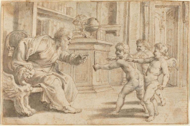 Putti Testing a Man's Perception of Depth,Putti testar en mans uppfattning av djup,Peter Paul Rubens