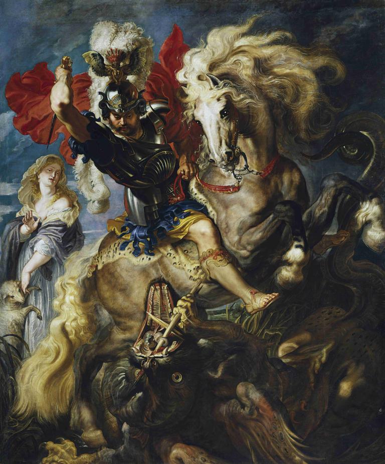 St George Battles The Dragon,St George kämpar mot draken,Peter Paul Rubens,Oljemålning,Oljemålning