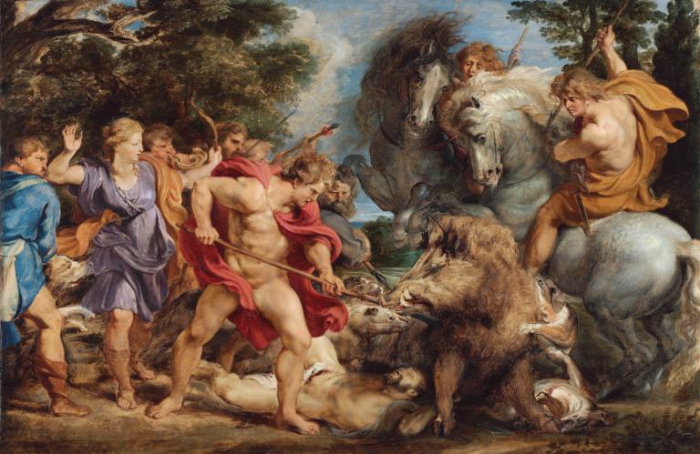 The Calydonian Boar Hunt,Die kalydonische Wildschweinjagd,Peter Paul Rubens,Ölgemälde,Ölgemälde, Kunstparodie