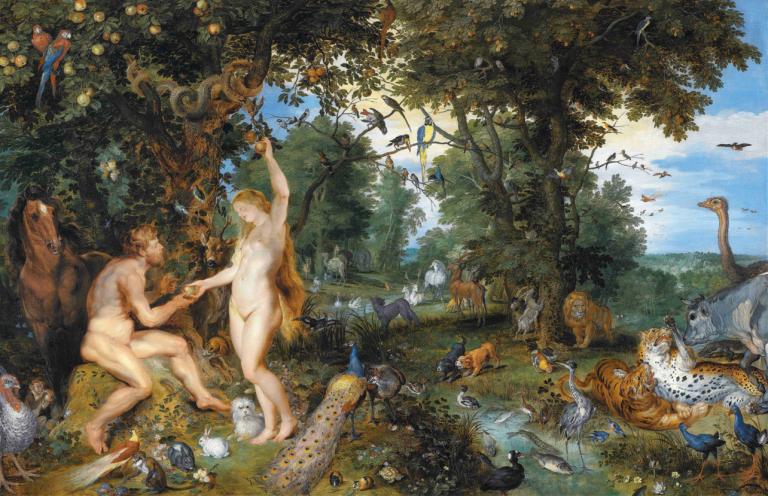 The Garden of Eden with the Fall of Man,Edens hage med menneskets fall,Peter Paul Rubens,Oljemaleri