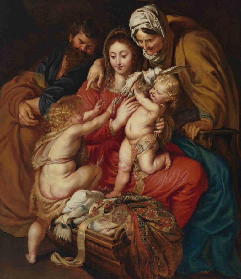 The Holy Family with St. Elizabeth, St. John, and a Dove,Den heliga familjen med den heliga Elisabet