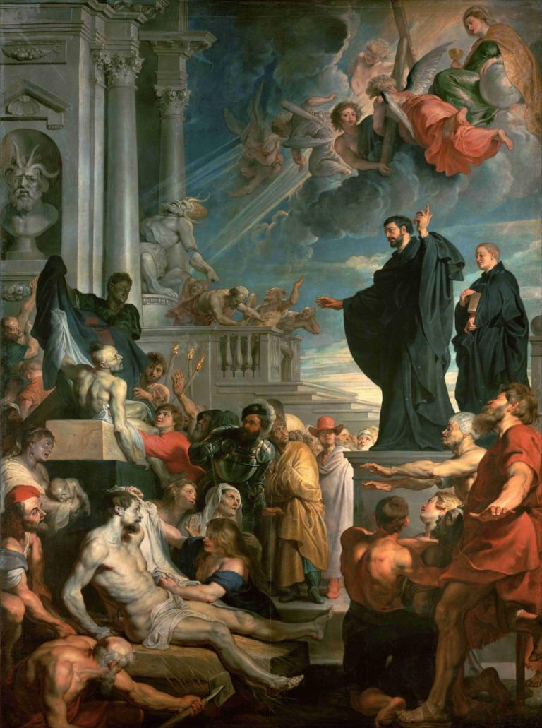 The miracles of St. Francis Xavier,聖弗朗西斯·澤維爾的奇跡,Peter Paul Rubens,油畫,油畫, 美術模仿, 多個男孩, 6+男孩, 長袍, 雕像, 鬍鬚, 鬍子