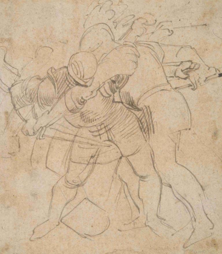 Two Armored Soldiers Fighting,两名装甲士兵在战斗,Peter Paul Rubens,彼得-保罗-鲁本斯,素描,素描, 单色, 武器, 草图, 剑, 多个男孩, 传统媒体, 2个男孩