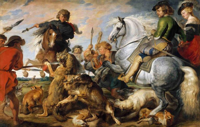 Wolf and Fox Hunt,Caccia al lupo e alla volpe,Peter Paul Rubens,Pittura ad olio,Pittura ad olio, cavallo