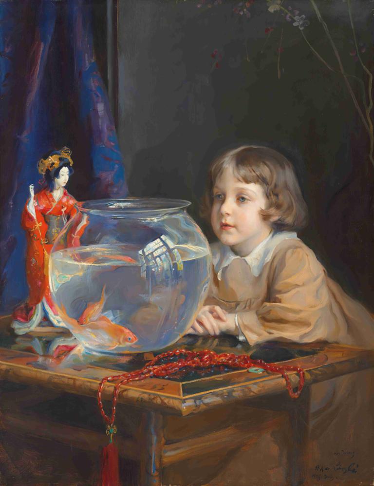 John de Laszlo and a Goldfish Bowl,Philip Alexius de László,Oil Painting,Oil Painting, fish, goldfish